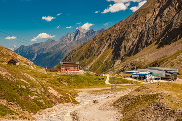 Alpine summer view with a mountain stream near Dresdnerhuette, Mutterbergalm, Stubaital valley, Innsbruck, Tyrol, Austria