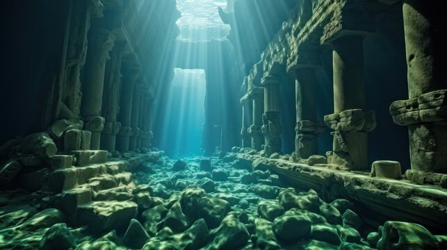Atlantis. Lost Civilization of Atlantis.Undersea Ruins. Ruins of the Atlantis. The lost underwater city. 