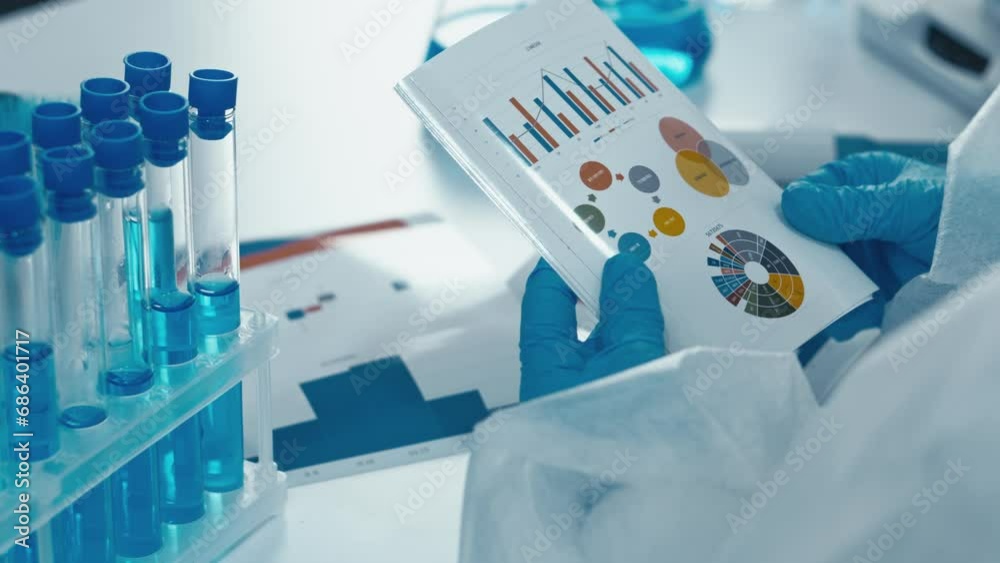 Poster laboratory test reports and analyses. a representation of the daily life of a medical scientist who 