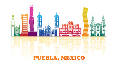 Obraz premium Colourfull Skyline panorama of city of Puebla, Mexico - vector illustration