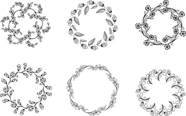 Obraz premium A set of flower frames. Rustic. Hand drawn. Floral isolated elements on a transparent background. 