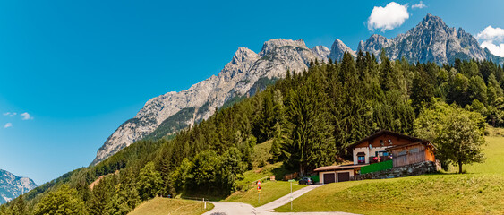 High resolution stitched alpine summer panorama at Werfen, Pongau, Salzburg, Austria