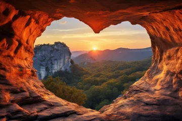 Poster Im Rahmen Heart-shaped cave and beautiful nature view. Background with selective focus and copy space © top images