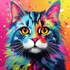 Playful cat exploring vibrant pop art wonderland, Generative AI