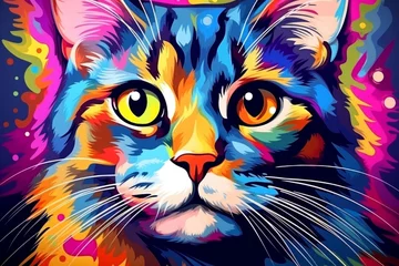 Foto op Plexiglas Playful cat exploring vibrant pop art wonderland, Generative AI © avrezn