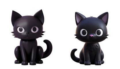 3D Rendered Banner of a Cute Black Cat Set: Bath Toys for Kids in the Style of Plastic Kitty, Isolated on Transparent Background, PNG