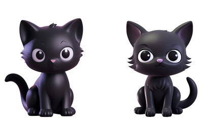 3D Rendered Children’s Banner: Cute Black Cat Set in the Style of Plastic Bath Toys, Kitty for Kids, Isolated on Transparent Background, PNG