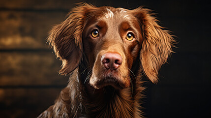 Brown lab dog portrait on black background. 
