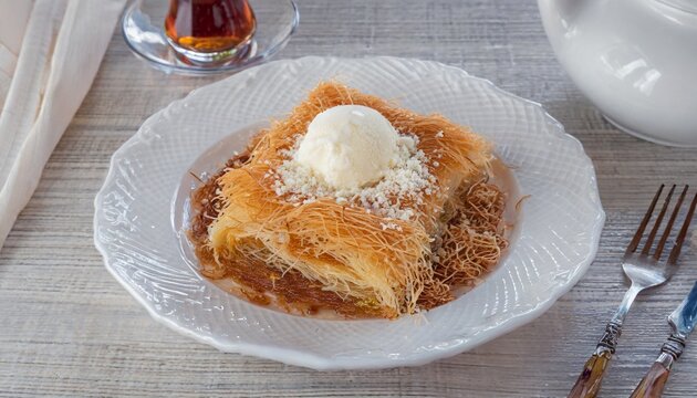 Turkish Gastronomy - Tel Kadayif - Dessert with Cheese, Nuts and Honey-Sugar Syrup