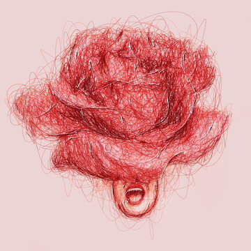 recommend clip art: Woman face with flower illustration in scribble art, abstract, line, one line art