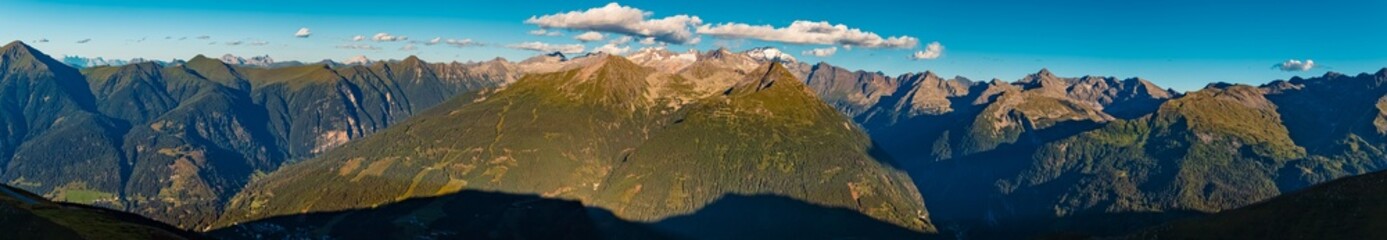 High resolution stitched alpine summer evening panorama at Mount Stubnerkogl, Bad Gastein, St....