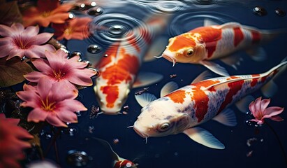 Obraz na płótnie Canvas Koi fishes swimming in a koi fish pond created with AI