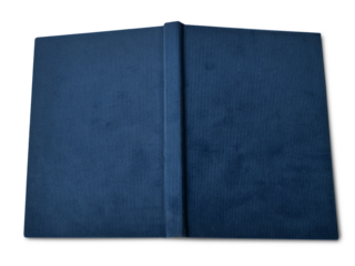 Opened old book facing down on floor, cut out isolated