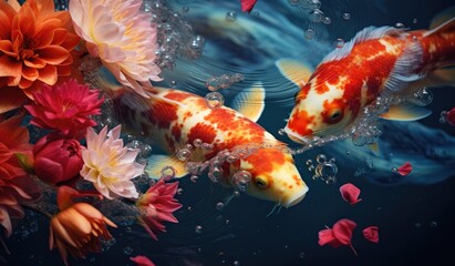 Obraz na płótnie Canvas Koi fishes swimming in a koi fish pond created with AI