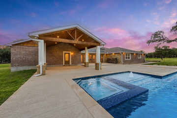a house at sunset