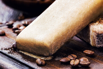 coffee popsicle, home made sweet ice cream, Cappuccino Popsicle. Rare, gourmet ice cream