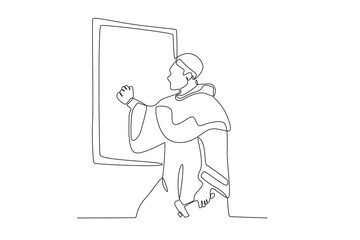 A pastor preaches the word in church. Reforma protestante one-line drawing