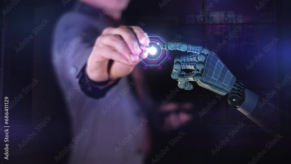 Wall mural representation of interaction between humans and artificial intelligence.