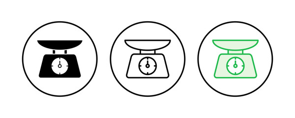 Scales icon set. Weight scale icon. Law scale icon. Justice
