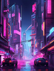cyberpunk anime cityscape with vibrant neon lights empty background