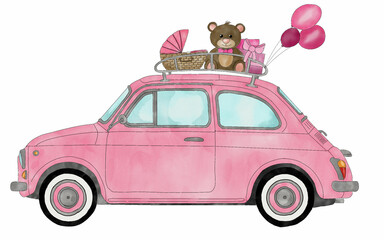 Baby Girl Arrival Retro Fiat 500 - 686412116
