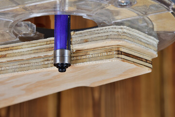 Wood router flush trim bit with double bearing. Template routing technic straight cut. Cam follower...