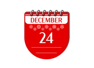 24 december christmas holiday memo notebook calendar page with date, snowflake. 3d one day winter holiday calendar date appointment, event reminder illustration. 