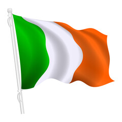 Ireland flag, national flag of Ireland Waving on flagpole vector illustration