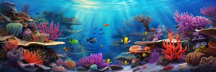 Underwater coral reef. Bright and colorful background - obrazy, fototapety, plakaty