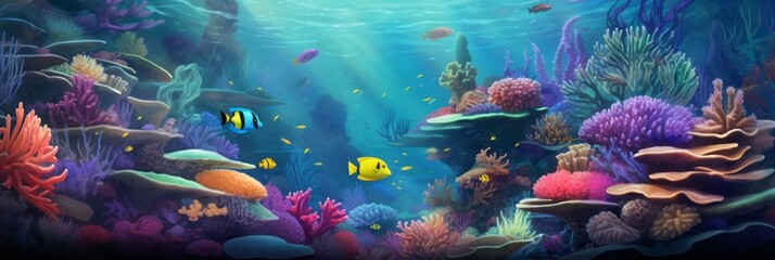 Fototapeta na wymiar Underwater coral reef. Bright and colorful background