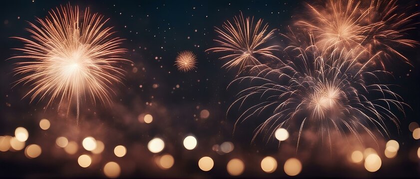 festive fireworks explode over the night sky with blurred bokeh