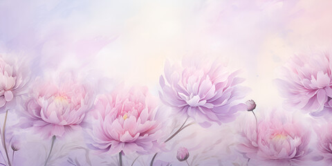 Purple flowers on a pink background Abstract floral background. Watercolor painting. Hand-drawn illustration.AI Generative