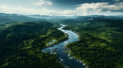 view from the mountain, view of the river, generative AI