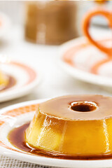 condensed milk pudding with vanilla cream, typical Brazilian sweet. Home made dessert.