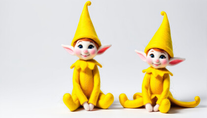 Fototapeta premium yellow elf naughty from felting on a white background