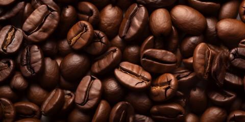 Seamless coffee beans background wallpaper. Generated by AI. - obrazy, fototapety, plakaty