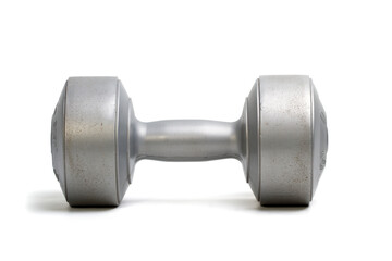 a silver dumbbell isolated on a white background