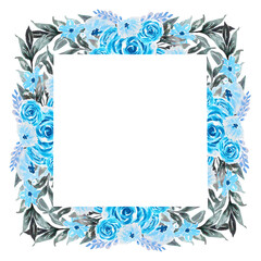 Watercolor Floral frame.Botanical Blue Flower Border clipart