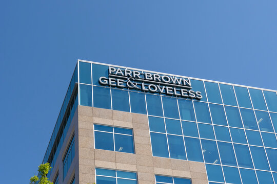 Parr Brown Gee and Loveless headquarters in Salt Lake City, Utah, USA - May 11, 2023. Parr Brown Gee and Loveless is a law firm. 