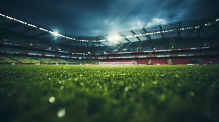 Ground view on the grass on the sports field on the lawn in the grass in a football stadium with a...