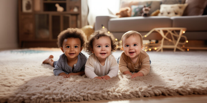 Lindos beb&ecirc;s sorridentes sentados posando em uma imagem tamanho banner