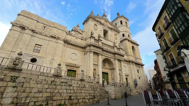 The Cathedral of the city of Valladolid, Spain. It is located in downtown, and is one of the touristic attractions of the city. High quality 4k footage