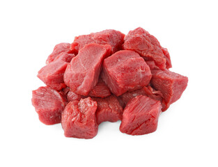 Pieces of raw beef meat isolated on white
