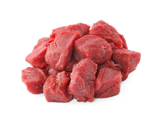 Pieces of raw beef meat isolated on white