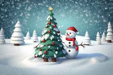 Fototapeta na wymiar snowman with christmas tree