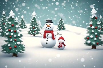 snowman with christmas tree and gifts