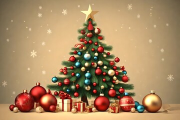 Naklejka na ściany i meble christmas tree with balls and gifts
