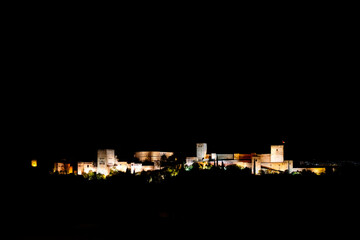 Alhambra at night, a world heritage site in Granada, Spain