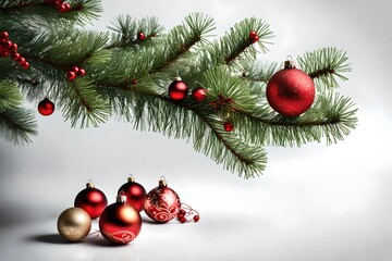 Naklejka na ściany i meble christmas tree branch with red balls