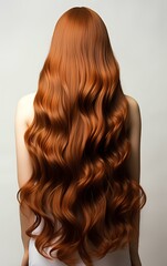 Naklejka premium Womans long wavy red hair, smooth and shiny, view from back. Generative AI. 